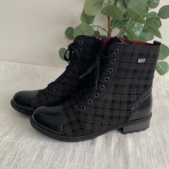Remonte Black Grey Tartan Ankle Dress Boots Sz 7 - Picture 3 of 13